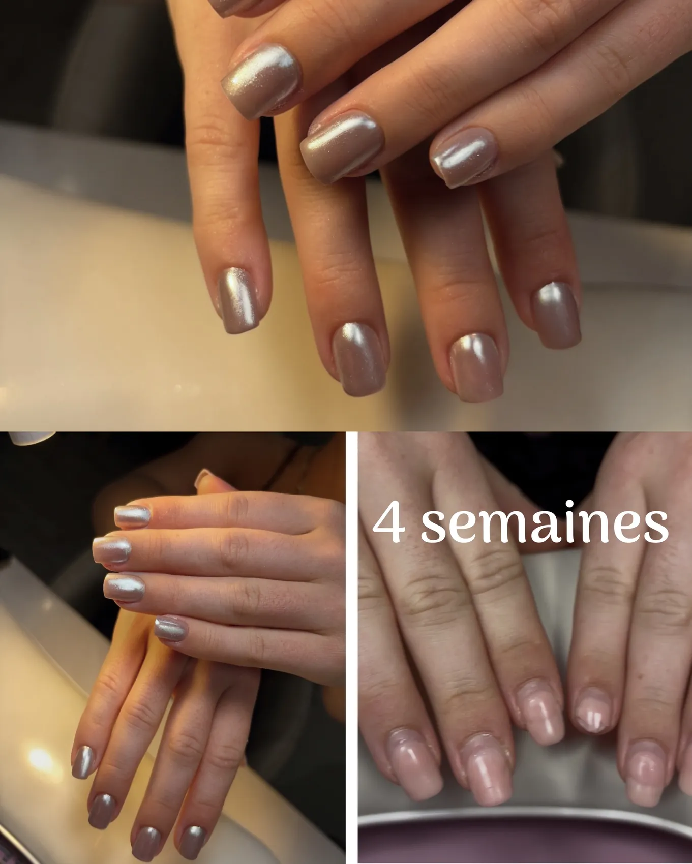 Comparatif d'une pose chrome le jour J et après quatre semaines